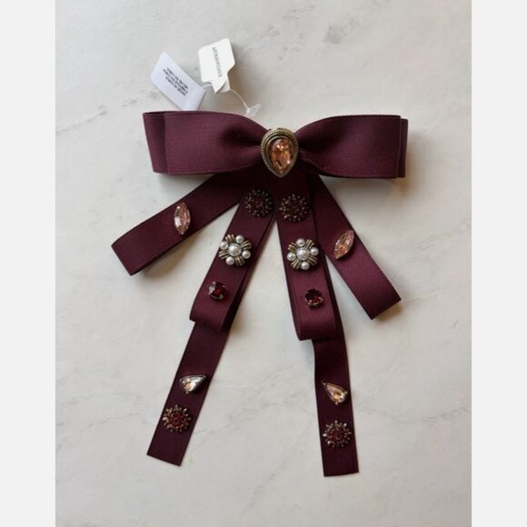 NWT Anthropologie Embellished Bow Barrette Wine main image 4